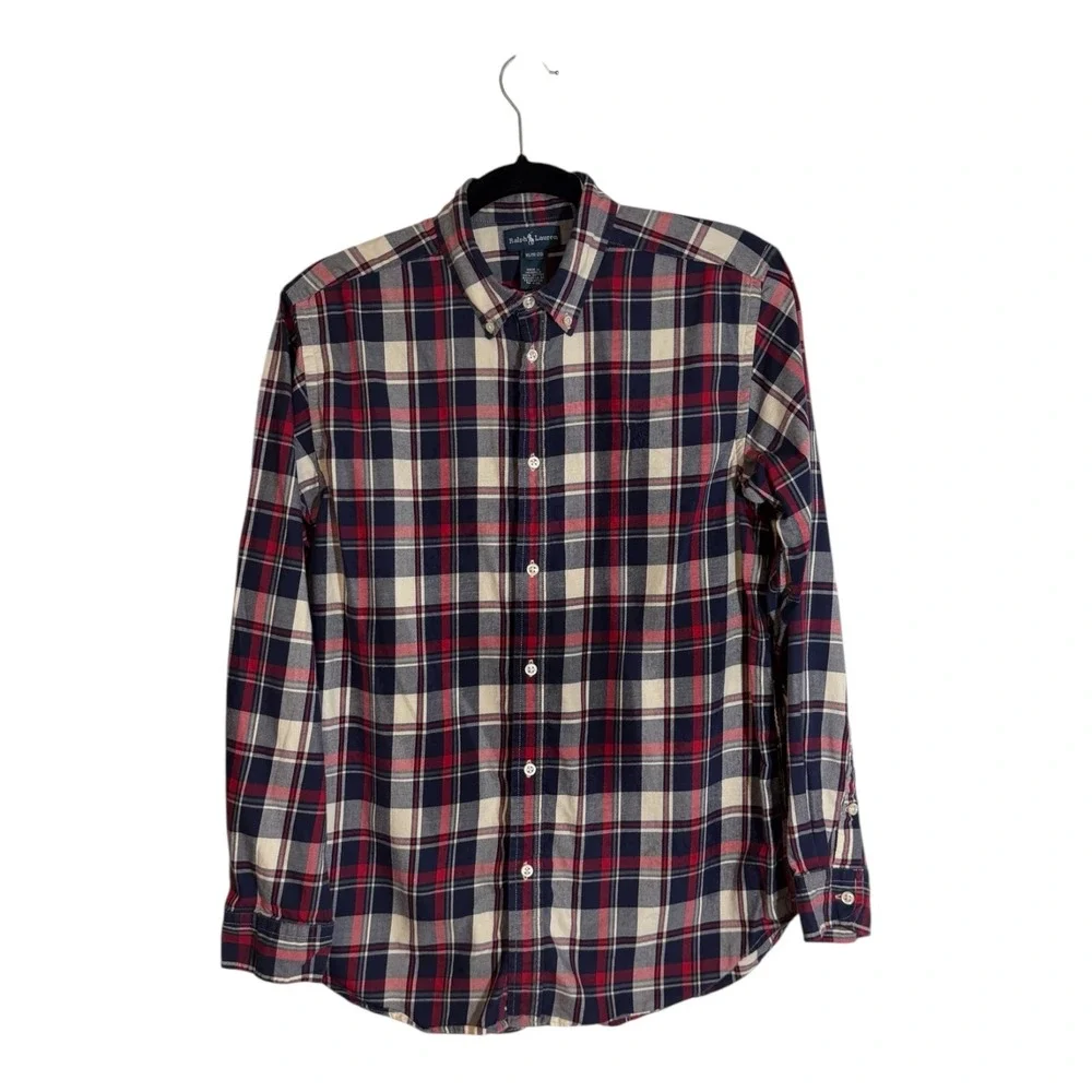 Ralph Lauren Button Down Shirt Red XL Boys Plaid Long Sleeve Slim Fit